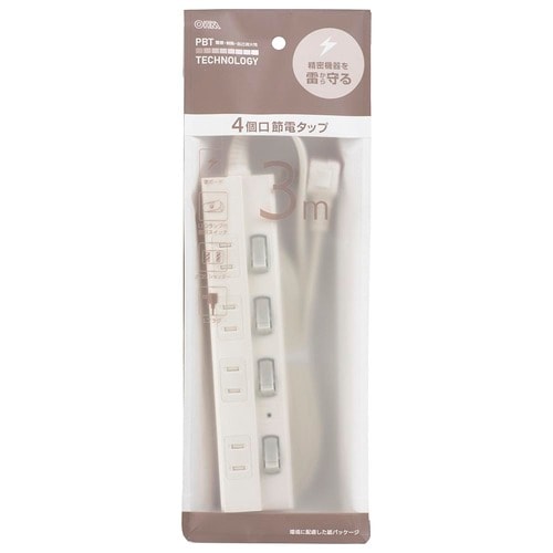 4口3m節電タップ雷ガード付22