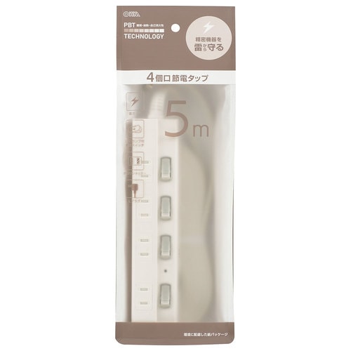 4口5m節電タップ雷ガード付22