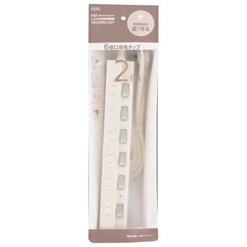 6口2m節電タップ雷ガード付22