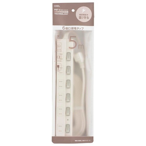 6口5m節電タップ雷ガード付22