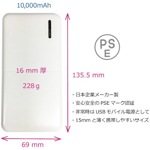 岡潮 USBモバイルバッテリー10,000mAh