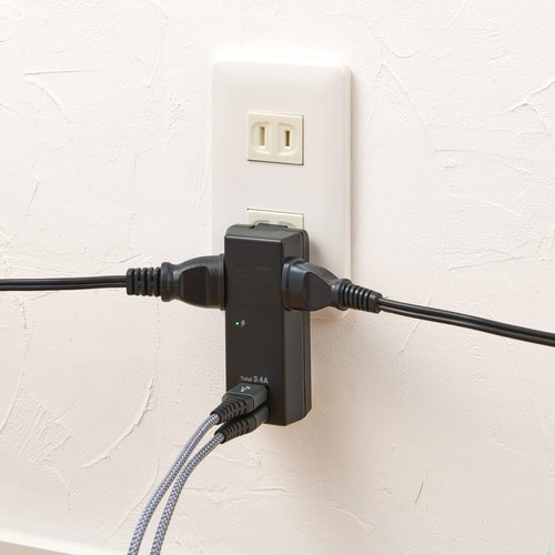 耐雷USBタップ2個口2ポート3.4A