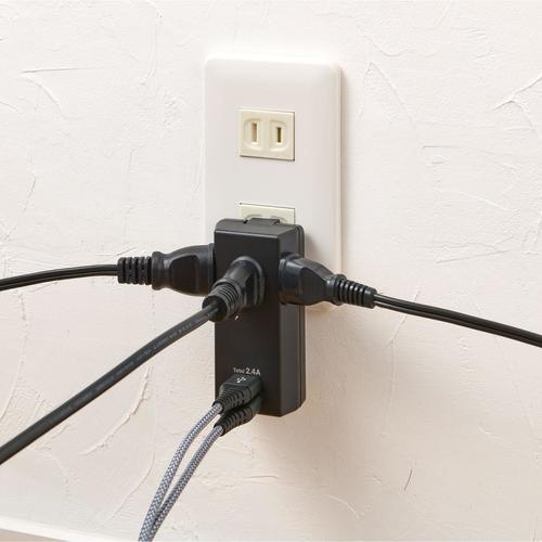 耐雷USBタップ3個口2ポート2.4A