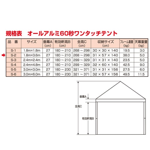 オールアルミ60秒ワンタッチテント S−2