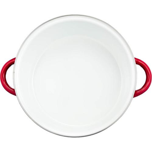 ホーロー両手鍋 22cm レッド 蓋付