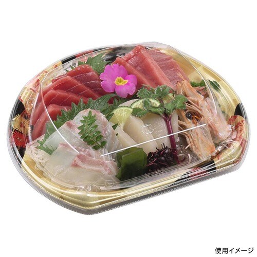 刺身容器 半月皿21−18(V1) 扇市松金×18