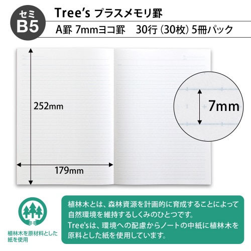 ノート Trees B5 Pメモリ A罫 5冊束