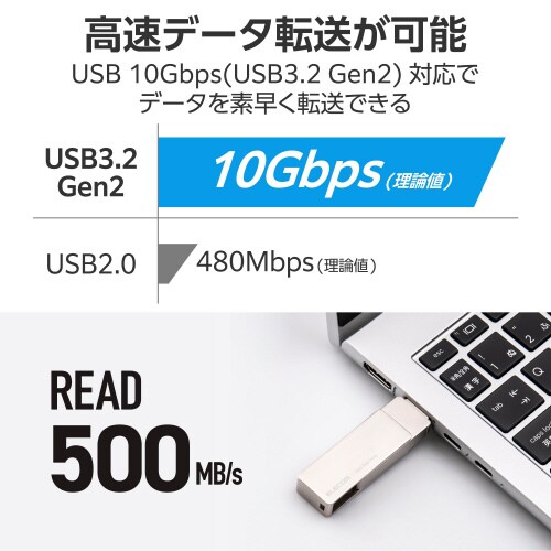 外付SSD 1TB USBメモリ型 シルバー