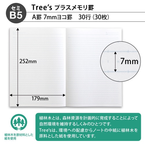 ノートTreesB5PメモリA罫ピンク×10
