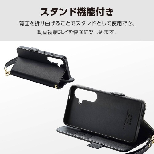 Galaxy S25 ケースレザー落下防止 黒