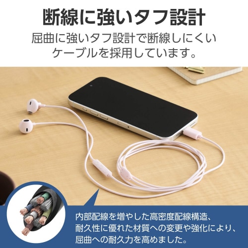 タイプCイヤホン 有線 セミオープン型 ピンク