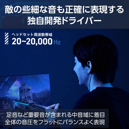 ゲーミングイヤホン 有線 リケーブル可 ブラック
