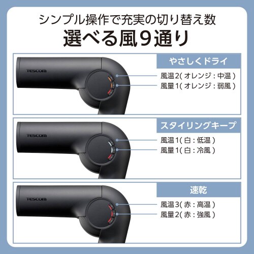 ドライヤー 大風速 軽量 コンパクト ブラック