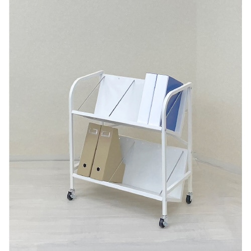 高耐荷重傾斜ファイルワゴン2段ホワイト