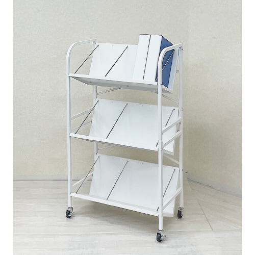 高耐荷重傾斜ファイルワゴン3段ホワイト