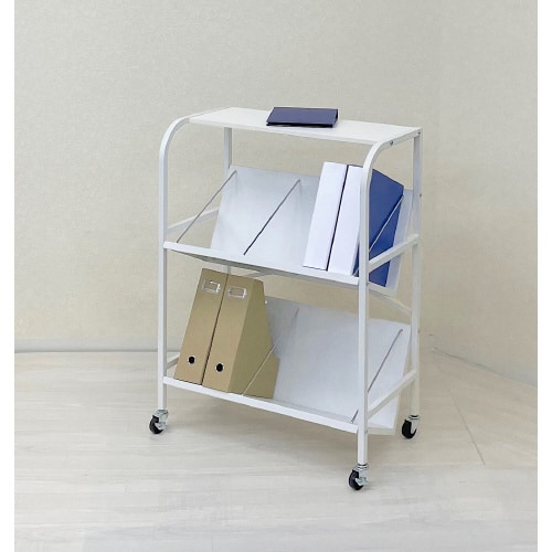 高耐荷重傾斜ファイルワゴン2段天板付きホワイト