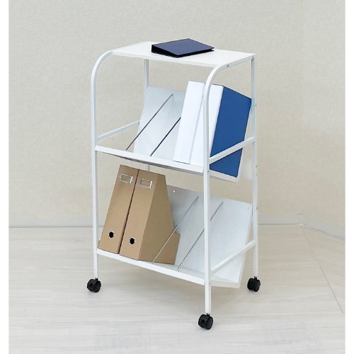 傾斜ファイルワゴン2段天板付きホワイト