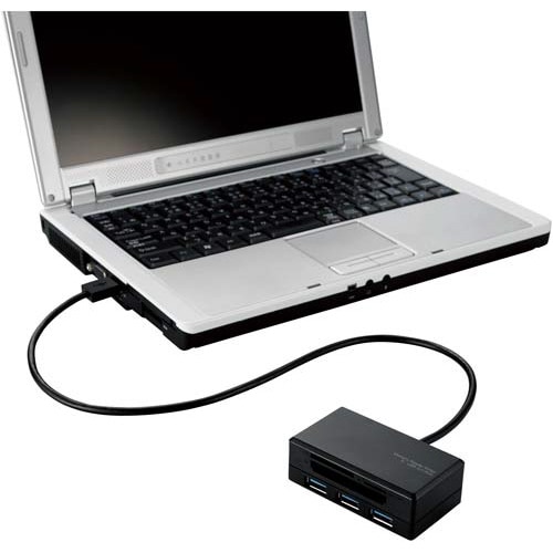 カードリーダー USB3.0 ハブ付き ブラック