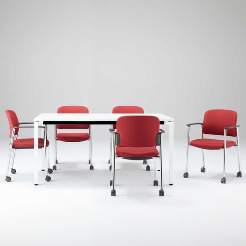 会議イス 100 肘付固定脚 グリーン脚シルバー