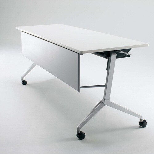 会議テーブル リーフライン幕板なし棚付白1545