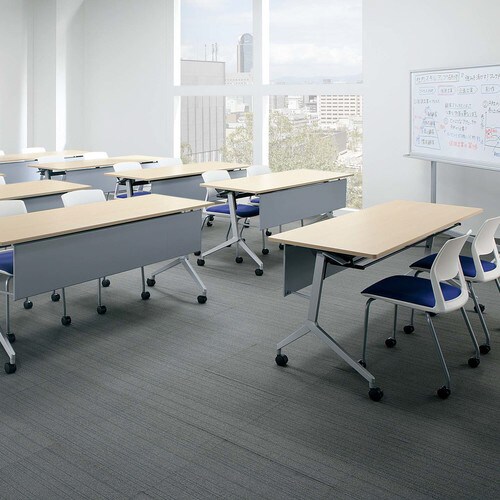 会議テーブル リーフライン幕板なし棚付白1560