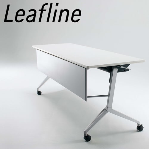 会議テーブル リーフライン幕板なし棚付白1560