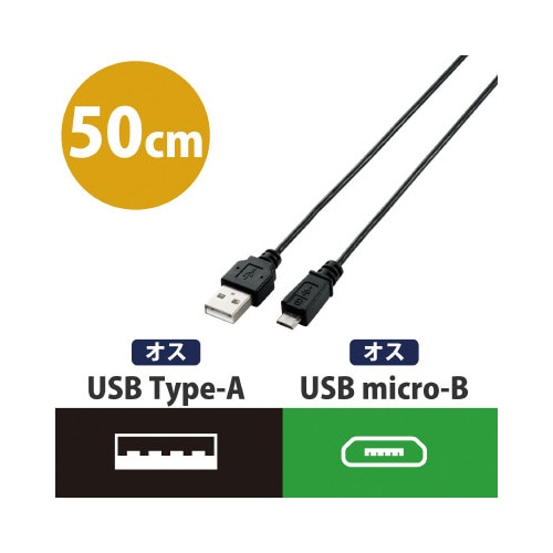 スリム マイクロBケーブル 0.5m ブラック
