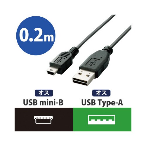 miniBケーブル 両挿し 0.2m ブラック