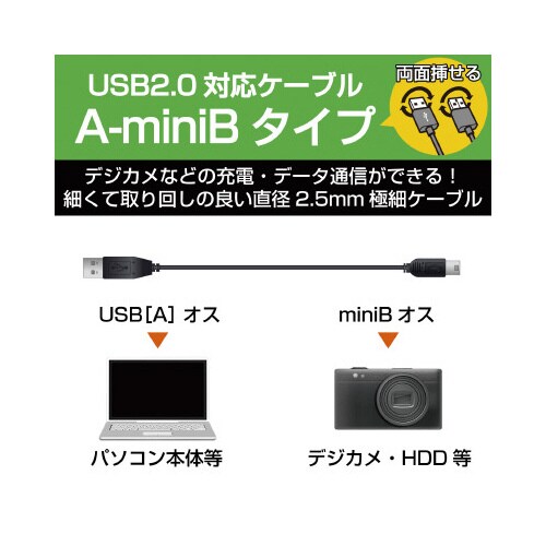 miniBケーブル 両挿し 0.2m ブラック