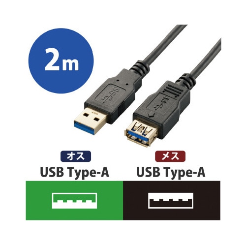 USB3.0ケーブル A−A延長 スリム 2m 黒