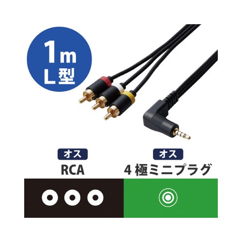 L型ミニピンプラグ4極−RCA/1.0m/ブラック