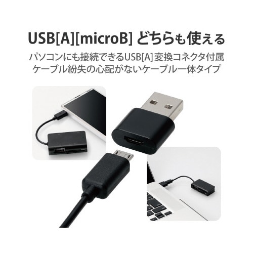 スマホタブレット用カードリーダ/USBポート付