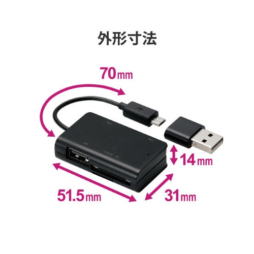 スマホタブレット用カードリーダ/USBポート付