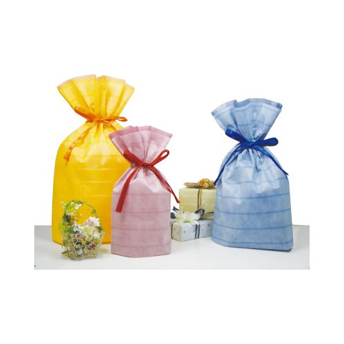 不織布巾着袋(底マチ付)ボーダーイエローS 10枚