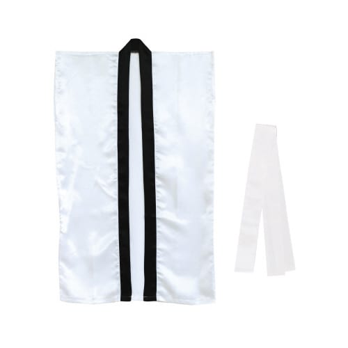 サテンロングハッピ白(赤襟)Lハチマキ付