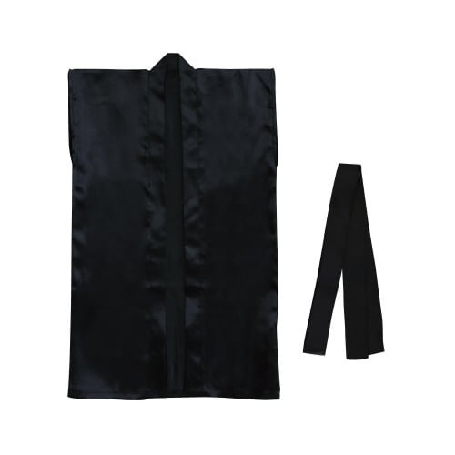 ソフトサテンロングハッピL黒ハチマキ付