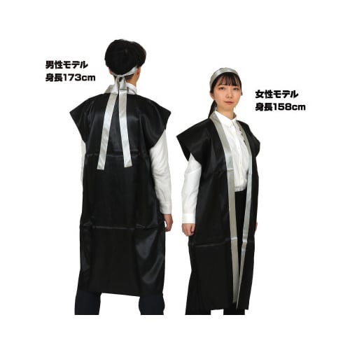 ソフトサテンロングハッピL黒/銀襟ハチマキ付