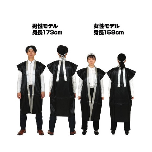 ソフトサテンロングハッピL黒/銀襟ハチマキ付