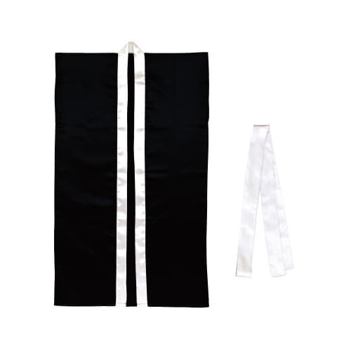 ソフトサテンロングハッピL黒/銀襟ハチマキ付