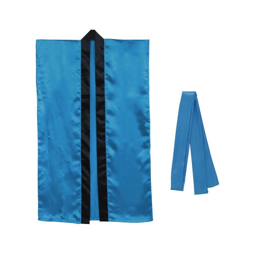 サテンロングハッピ 青 L(ハチマキ付)