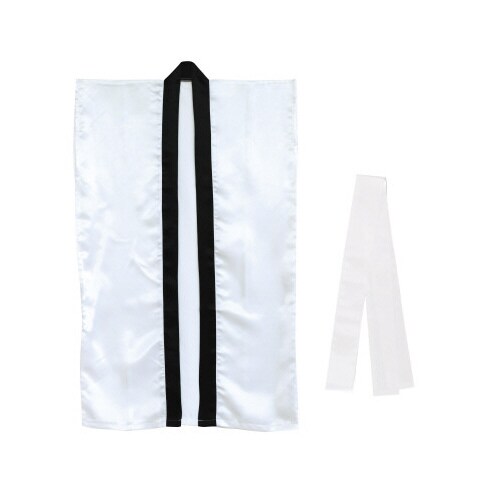 サテンロングハッピ 白 L(ハチマキ付)