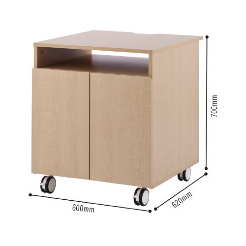 木製プリンタワゴン扉付 W600D620ナチュラル
