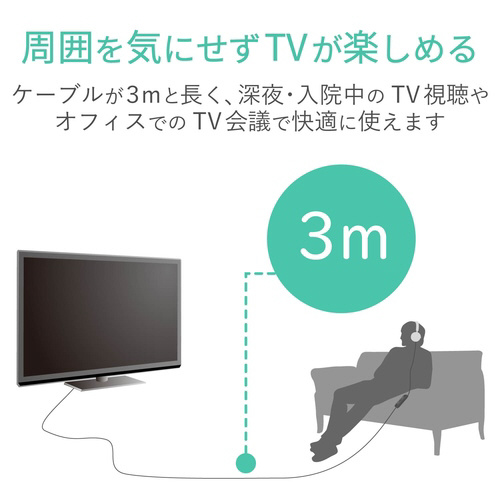 テレビ用ステレオヘッドホン 3.0m ブラック