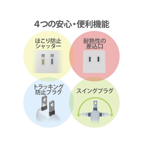 10個口タップ/2P/3m/磁石付き/ホワイト