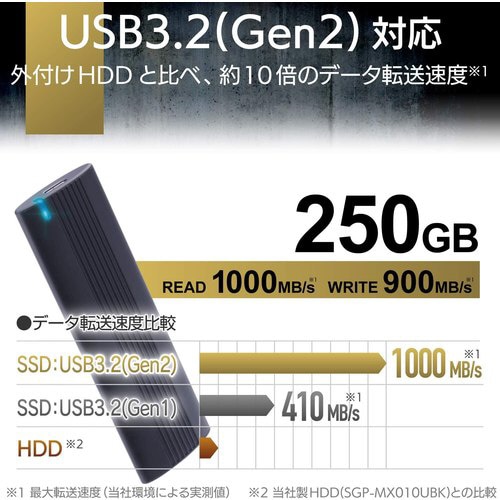 外付けSSD USB3.2 250GB ブラック