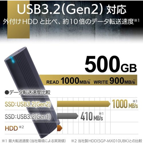 外付けSSD USB3.2 500GB ブラック