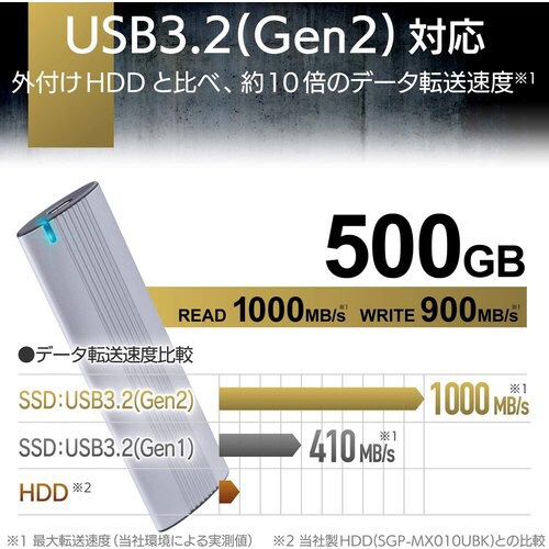 外付けSSD USB3.2 500GB シルバー