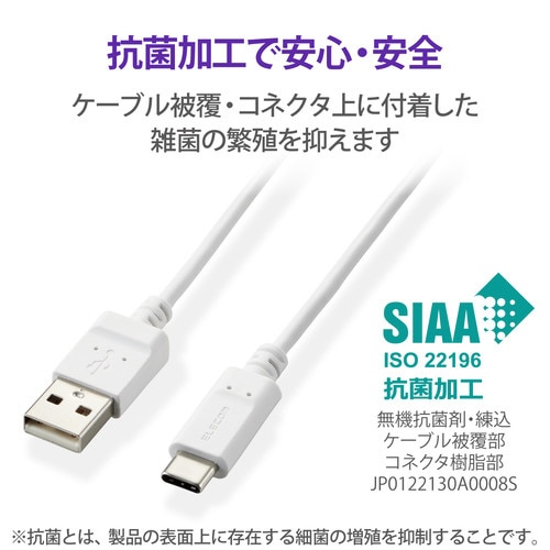 USB−Cケーブル 形状記憶 抗菌 1m ホワイト