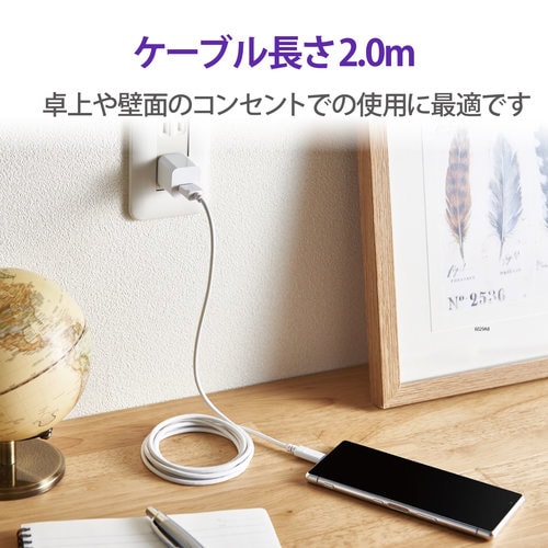 USB−Cケーブル 形状記憶 抗菌 2m ホワイト