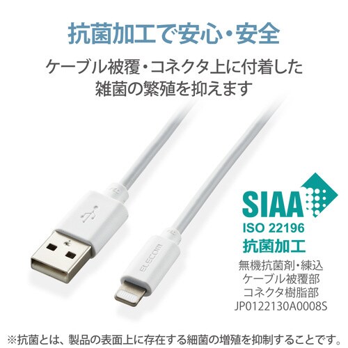 ライトニングケーブル 形状記憶 抗菌 1m 白